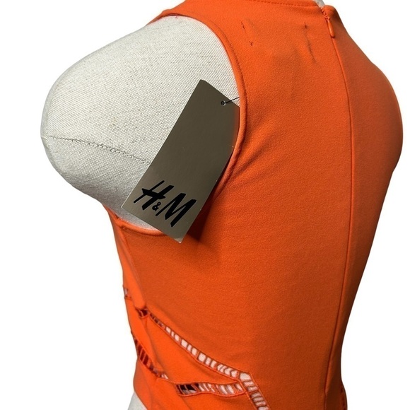 H&M By Night Neon Orange Lasercut Cut Out Sleeveless Crop Top Tank Size XS - Picture 9 of 10